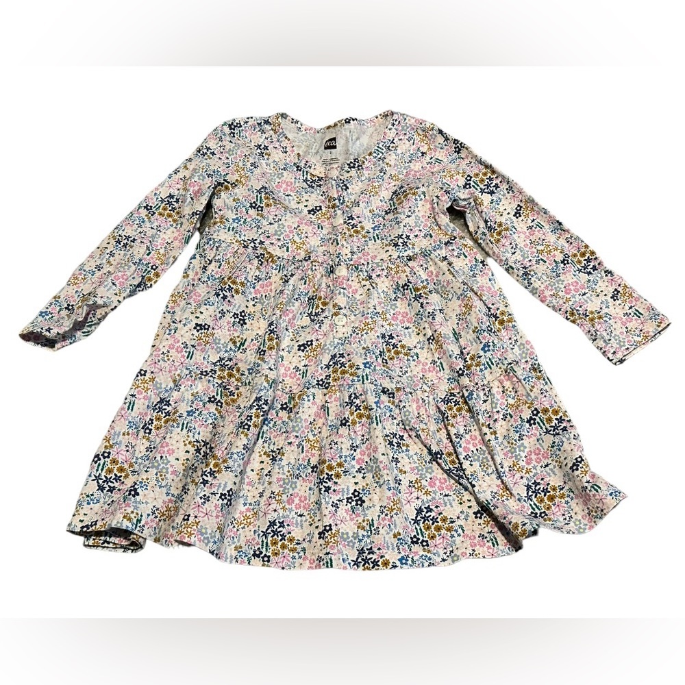 Tea Collection girls long sleeve button front dress. Floral. Size 3.